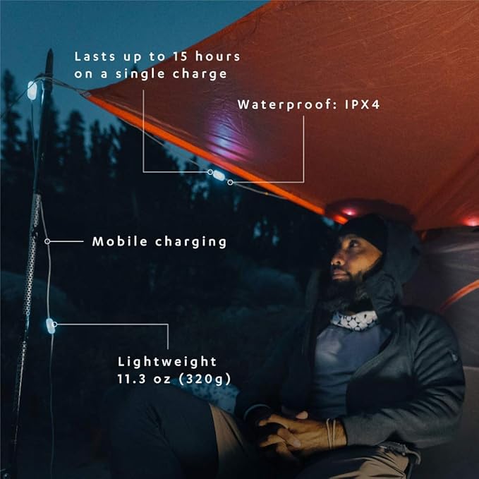MPOWERD Luci Color Solar String Lights + Phone Charger: Color 18' Rechargeable via Solar or USB-A, 100 Lumens LEDs and 7 Colors, Lasts Up to 15 Hours, Waterproof, Camping, Pool/Patio, and Travel