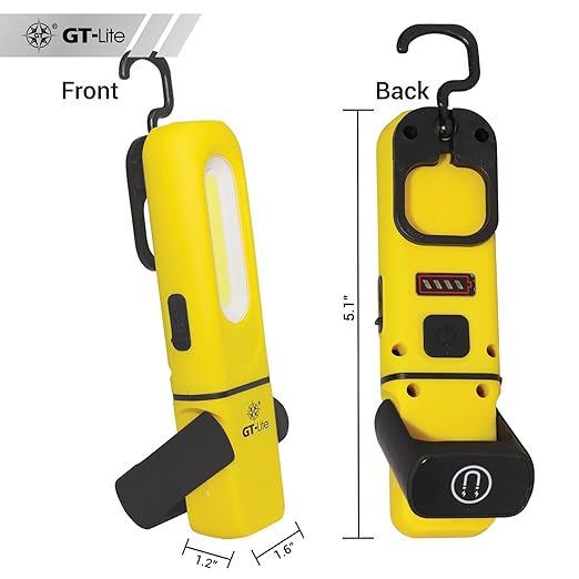 LED Rechargeable Work Light 300 Lumen Flash Light, 6ft Cable, Hanging Hook, Magnetic Base, Kickstand, 3 Settings, High/Low/Flashlight, Emergency Kits, Camping Light, Utility, Plumbing Light
