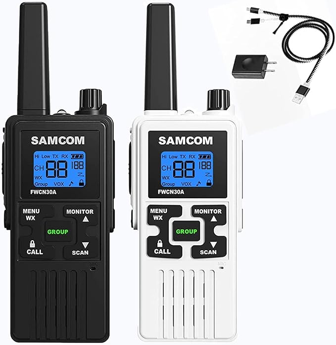 SAMCOM FRS Two Way Radios Rechargeable Walkie Talkies for Adults, 2 Way Radios Long Range 22 Channels VOX Hands Free Emergency Group Call,Portable 1250mAh with USB Charger/NOAA/Flashlight (2 Pack)