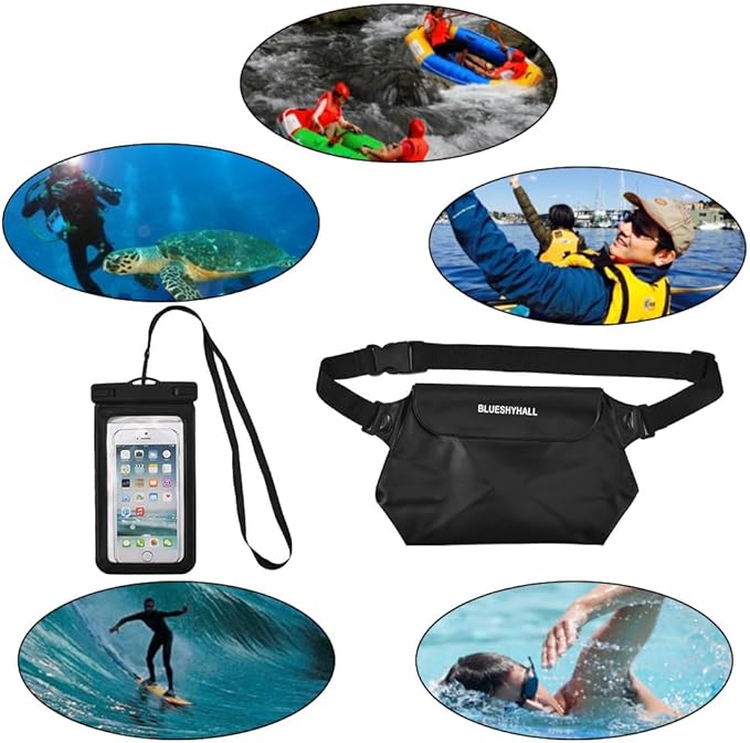 JSCARLIFE Waterproof Phone Pouch Fanny Pack (6 Pack), Waterproof Bag for Cruise Boating Swimming Snorkeling Kayaking Beach Poo Accessories, Waterproof Case Water Protector Waist Pouch for Women Men