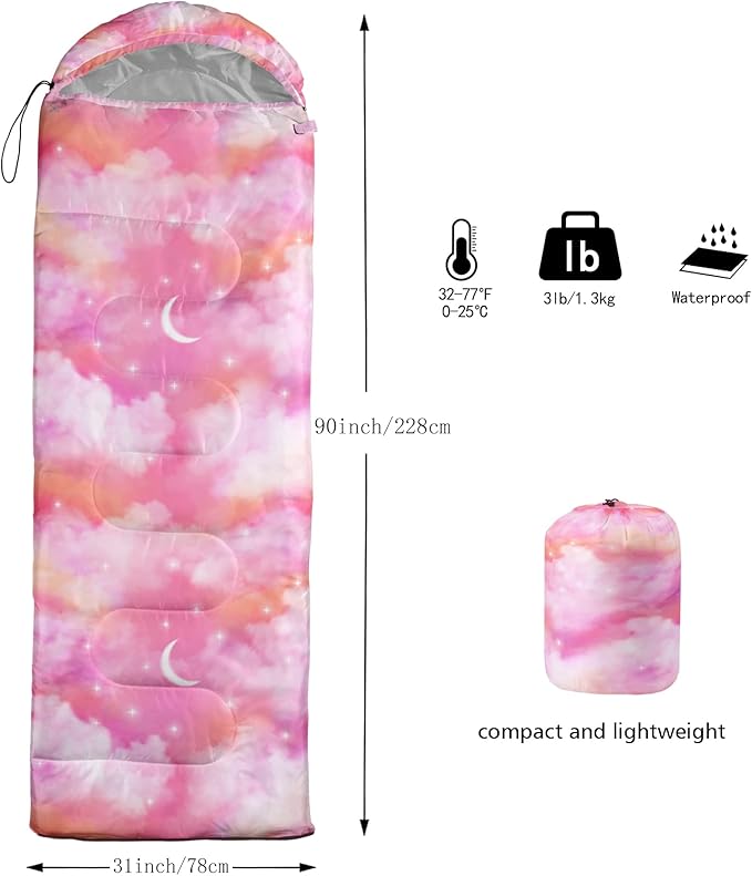 QOOMO Animals Camping Sleeping Bags,3 Season Warm & Cool Weather,Lightweight,Waterproof Sleeping Bags for Adults & Kids,Traveling,and Outdoors,Camping Gear Equipment