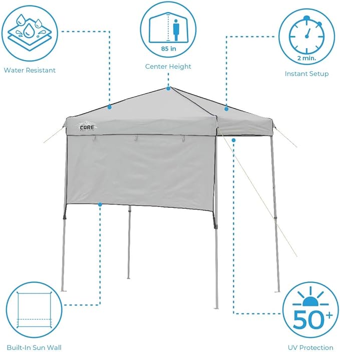 Core Instant Straight Leg Canopy Tent with Adjustable Sun Wall, 6 ft x 4 ft , Gray