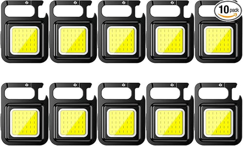 10 Pack COB Mini LED Flashlight Keychain Light, Multifunctional Portable Bright Small EDC Rechargeable LED Flash Light, USB Charging Work Lights for Camping, Outdoor, Fishing, Emergencies