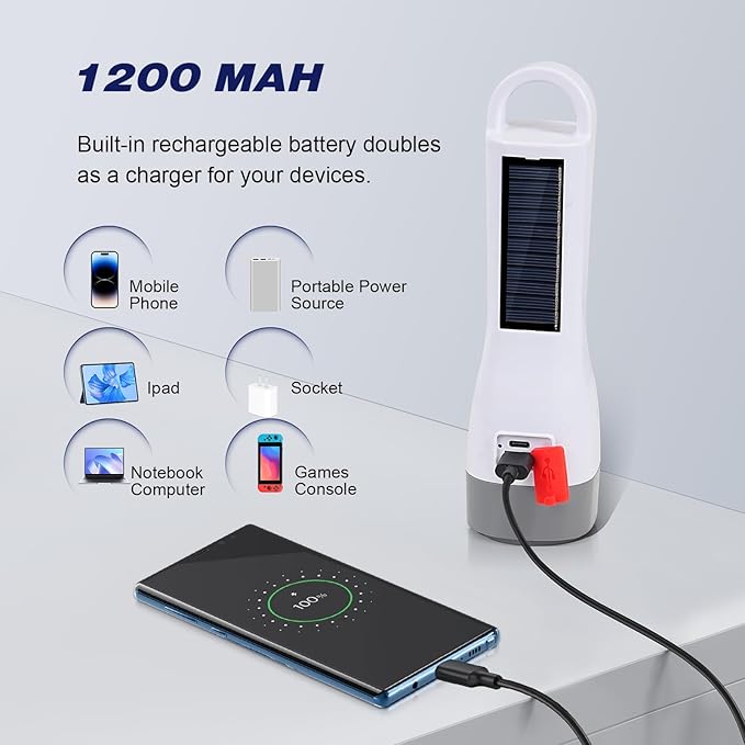 2 Pack Solar LED Flashlight for Power Outages, Rechargeable Camping Flashlights with High Lumens, 5 Modes, Powerful and Bright Tactical Flash Light for Emergency, Outdoor, Home Use