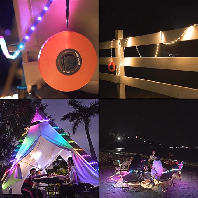 Camping Lights String,Tape Tent Lights RGB with 100 Modes Music Sync Color Changing APP Control Waterproof 13/26 FT ,Led Camping Lantern Retractable for Emergency Yard Camping Decoration (26 Ft)