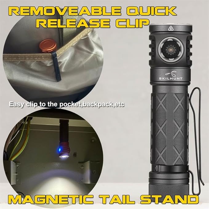 EC200 Powerful EDC 2250 lumens USB-C Rechargeable LED Flashlight - Lightweight, Compact Mini Pocket light Home use Camping Hiking Running Waterproof Outdoor Sports Hands-Free (Cool White 6500K, Black)