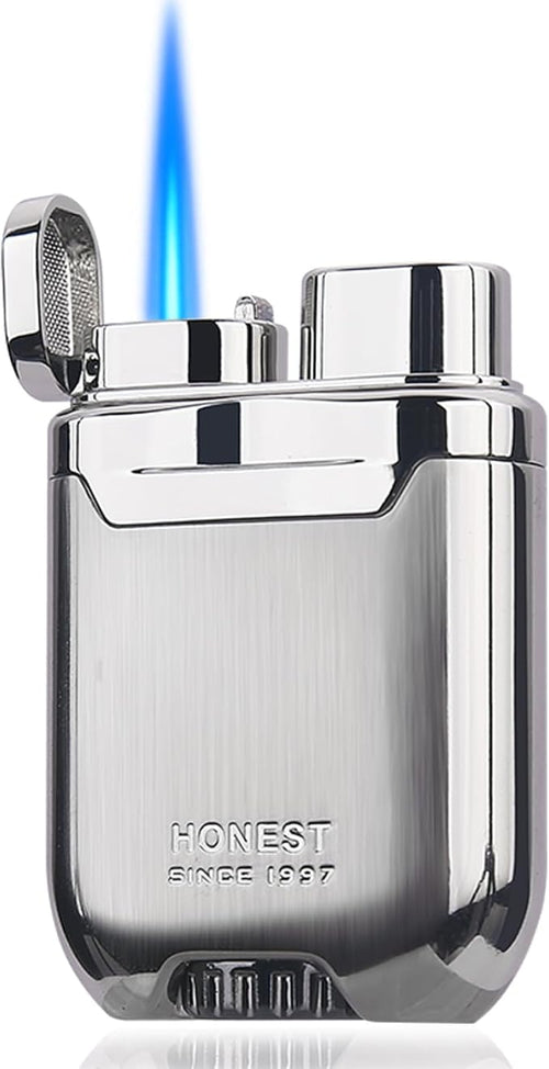 HONEST Torch Lighter Butane Lighter Windproof Lighter Mens Gifts Lighter for Candle Camping Family Use (Silver)