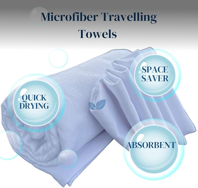 Microfiber Quick Dry Bath Camping Towel 2 Pack White Absorbent, Sand Free, Soft, Thin Lightweight Sports Travel Towels with Bag for Women Men and Kids