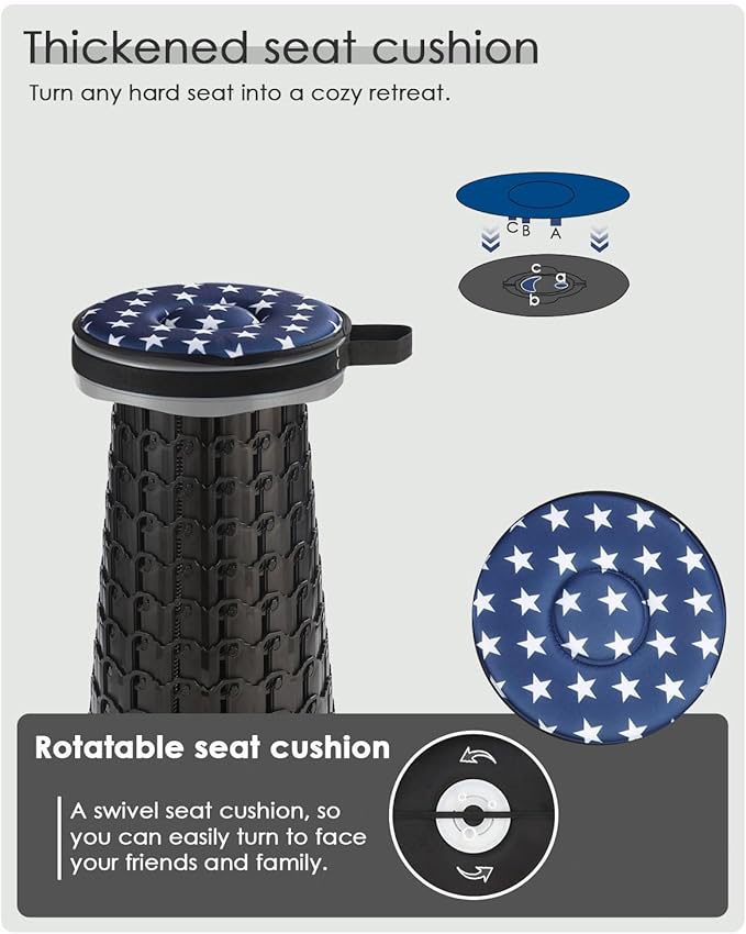 18-inch Heavy Duty Collapsible Stool with Cushion - 800 lbs Capacity, 2.6 lbs Lightweight Portable Folding Stool for Camping, Travel, Music Festivals and Other Outdoor Events