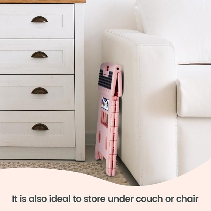 Delxo Folding Step Stool 13 Inch,Non-Slip Foldable Stools for Kids & Adults Up to 300 LBS,Kitchen Collapsible Fold Up Stepping Stool with Dotted 1 Pack,Pink