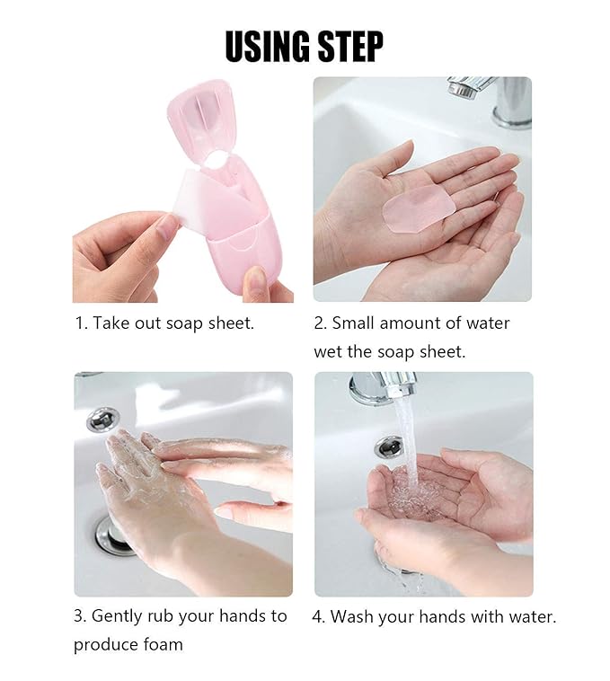 1 Box (50 Sheets) Mini Portable Travel Soap Paper Sheets Disposable Hand Washing Bath Scented Paper Soap for Outdoor, Camping Hiking (Blue)