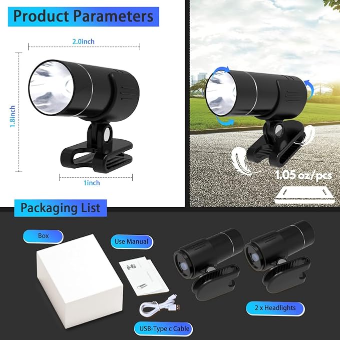 sinstar Headlights for Croc Charms, Croc Shoes Accessories Flashlight Attachment, Waterproof, USB Clip on Rechargeable and Adjustable Lights for Jogging Camping Gifts, Suitable for Adults Kid 2Pcs