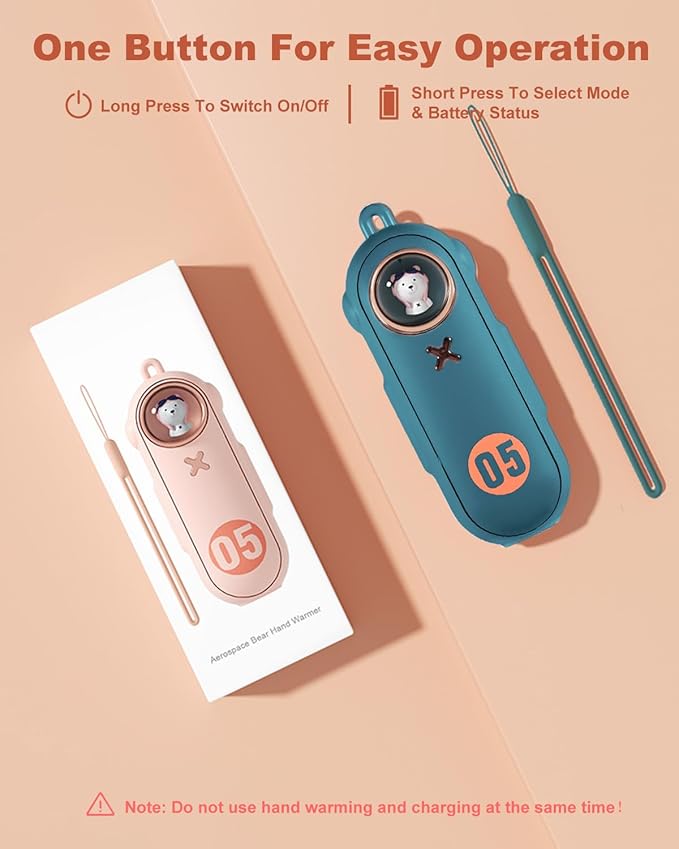 Portable Hand Warmer Electric Fast Warming Up Power Bank, 10000mAh Rechargeable Hand Warming 4 Heat Levels Double-Sided Heating, Cute Pocket USB Handwarmer for Outdoors Hunting Camping