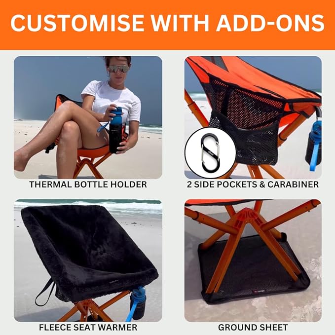 Campster2 Folding Camping Chair – Ultra Lightweight & Compact - Backpack Chair - 265 lbs Capacity – Comfortable Folding Chair with Carrying Bag - Ideal for Beach, Hiking, & Outdoor Use, Orange