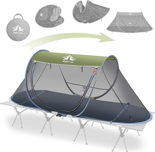 Night Cat Pop-up Mosquito Tent: 1 Person Camping Tent with Bug Screen Net Adults Kids Fits with Camping Cot (Exclueded)