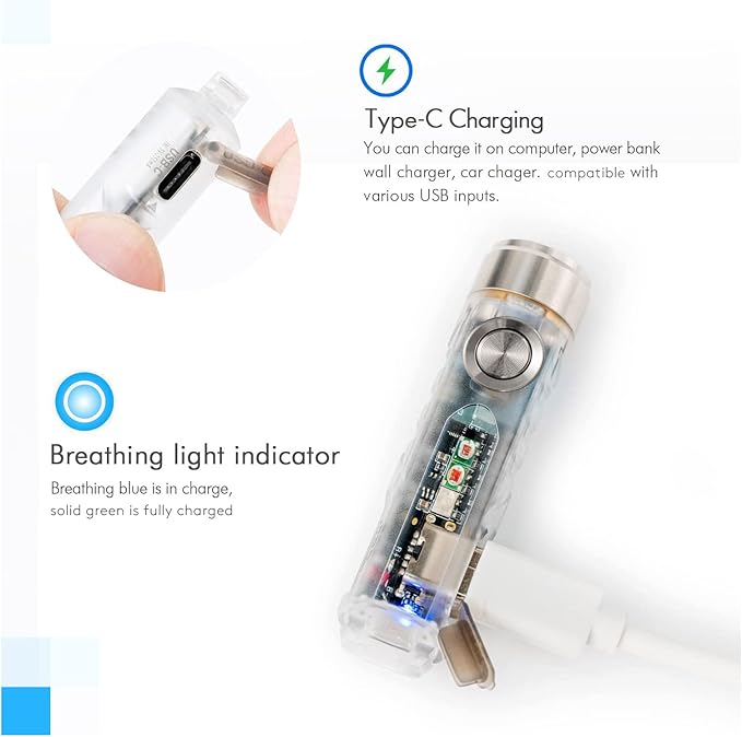 RovyVon Aurora A8 (G4) USB-C Keychain Flashlight, Practical Keyring Flashlight with 650 lumens Front Light and Sidelight Amber Red Blue for Everyday Carry, Biking, Hiking, and Running