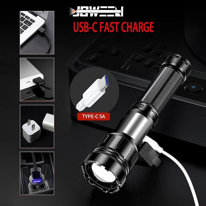 Rechargeable Flashlight, Portable and Super Bright Torch Light with 7 Modes, Power Output Function, IPX5 Waterproof for Outdoor Activities