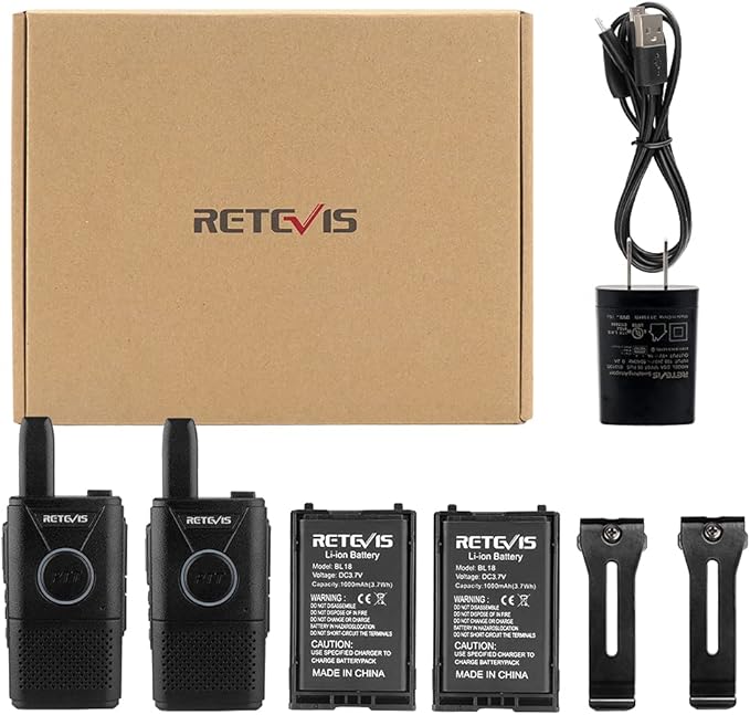 Retevis RT18 Rechargeable Walkie Talkies,Portable FRS Two-Way Radios,Dual PTT,Metal Clip,Small Mini Walkie-Talkie for Seniors Skiing Gift Family Camping Elderly(2 Pack)