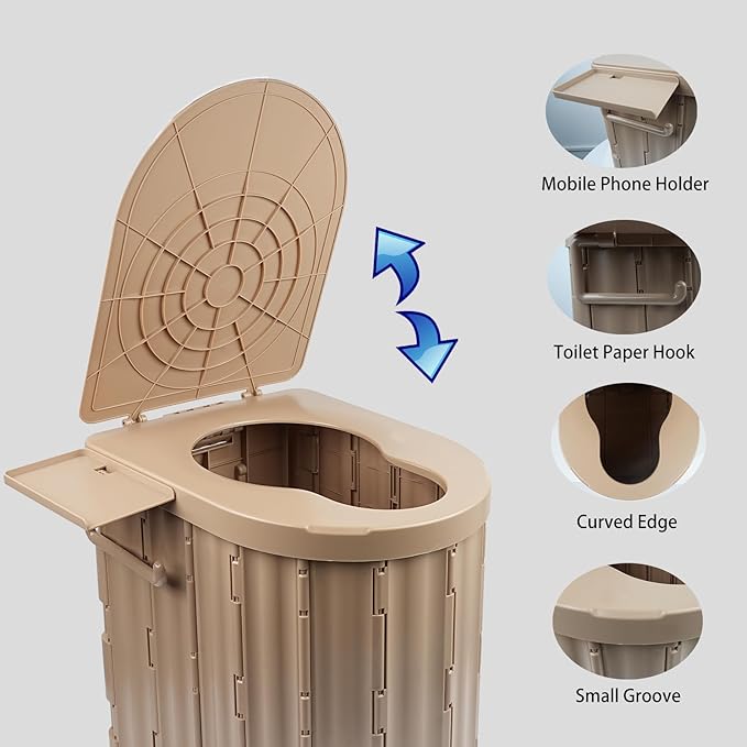 Foldable Portable Toilet for Adults, Upgraded Ergonomic Camping Toilet with 500 Lbs Load-Bearing Capacity, Emergency Car/Travel Toilet or Portable Potty for Adults