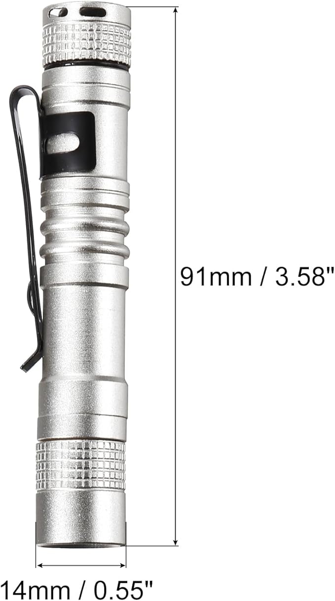 PATIKIL Mini Flashlight with Clip, Super Light Small LED Pen Flashlights Aluminum White Light Torch Battery Powered for Camping Hiking, Silver