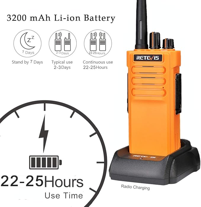 Retevis RT29 2 Way Radio Long Range, High Power Walkie Talkies Adults with 3200mAh Battery, Emergency Alarm VOX Two Way Radio for Off-Road(1 Pack)