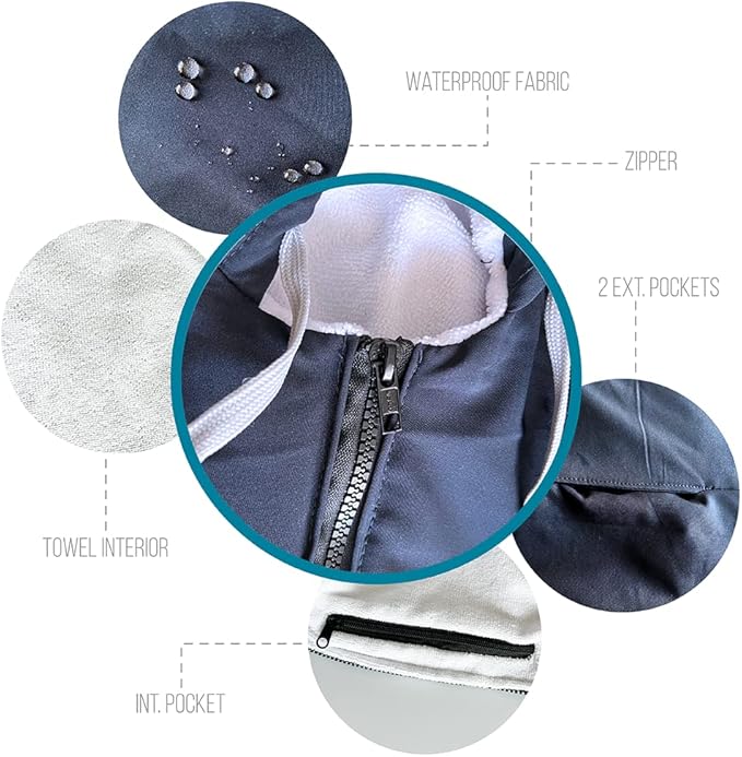 MACAR sport TOWEL swimming parka, waterproof fabric on the outside, dry jacket for kids and adults