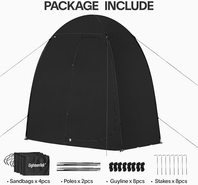 EighteenTek Camping Shower Tent Changing Room with Fixed Floor 2 Rooms and Doors Outdoor Pop Up Camping Toilet Portable Privacy Dressing Shelter with Carry Bag 83"x43"x80" (2 Rooms+1 Door+Black)