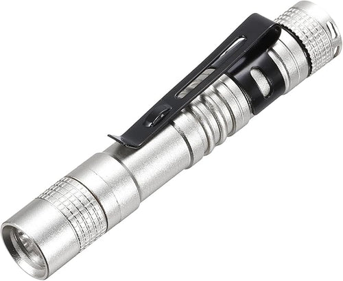 PATIKIL Mini Flashlight with Clip, Super Light Small LED Pen Flashlights Aluminum White Light Torch Battery Powered for Camping Hiking, Silver