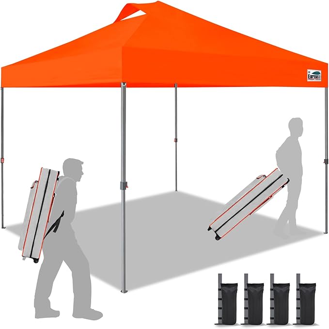 Eurmax USA NOMATTER ONE-Person Open&Close 10x10ft Pop Up Canopy Tent,Portable Shelter Canopy for Outdoor Events,Instant Canopies, Temporary Sunshade,Bonus 4 Sand Bags(Hi-Vis Orange)
