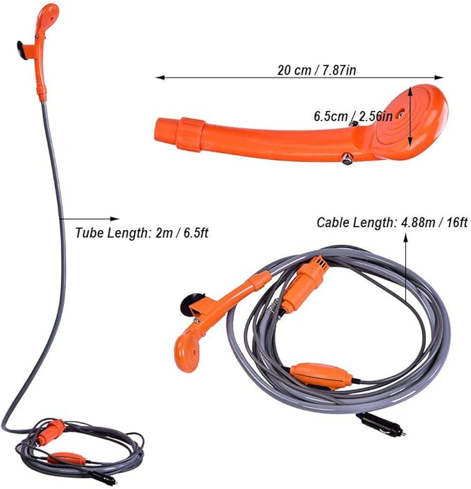 Ejoyous Portable Camping Shower, Outdoor Handheld Shower Head 12V Car Plug Vehicle-Mounted Shower Pump Camp Showerhead Kit for Family Camping Hiking Backpacking Travel
