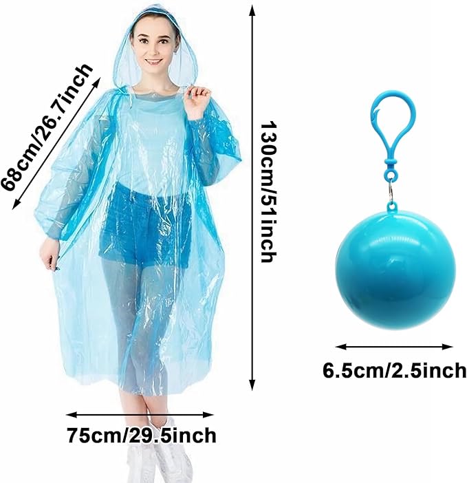 Portable Disposable Emergency Raincoat 8 Pack Waterproof Raincoats in Keychain Ball, Rain Ponchos with Hood for Traveling Camping Outdoor