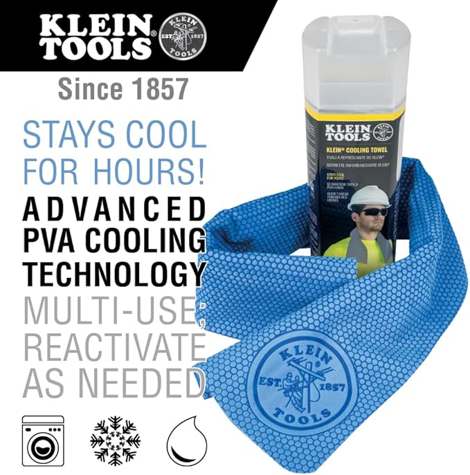 KLEIN TOOLS 60090 Cooling Towel for Neck with Evaporative PVA Technology, Blue