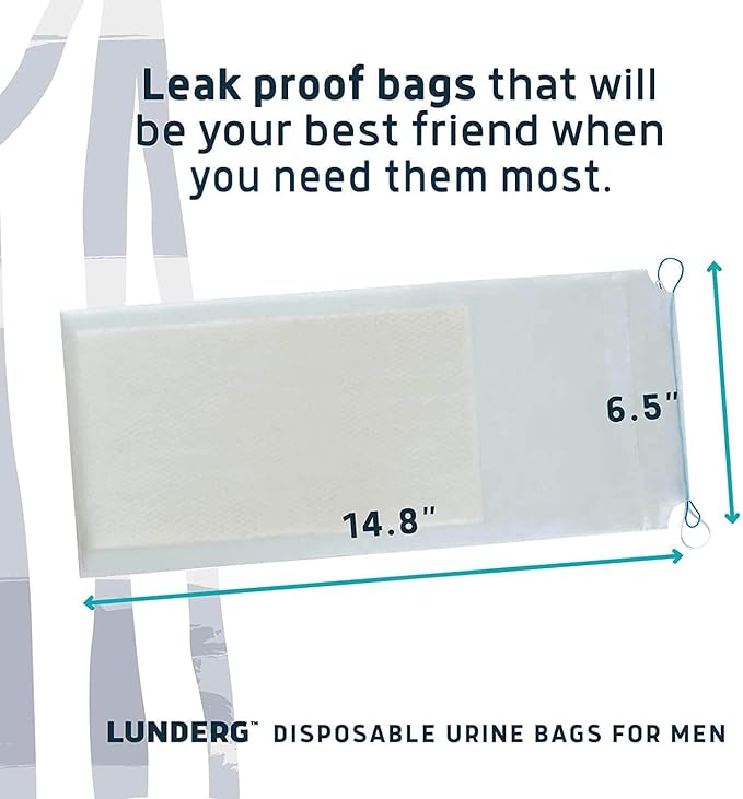 Lunderg Disposable Urine Bags for Men with Super Absorbent Pad - Value Pack 40 Count - Disposable & Portable - For travel, Car Pee Bag or Pocket Toilet for Emergency & Camping. Help Yourself Anywhere!