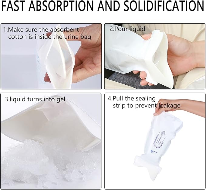 Portable Urinal Bags, 8 Pack Pee Bags, Disposable Urine Bags for Travel, Disposable Urinal for Women, Men, Kids, Patient, Traffic Jam