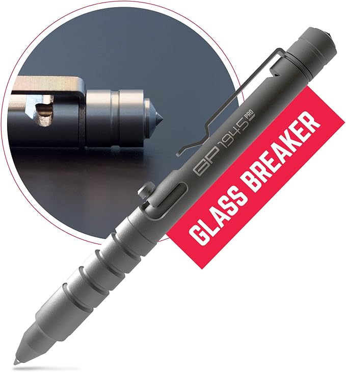 GPCA - GP 1945 Bolt Action Pen PRO, Smart Alternative to a Pen Light, EDC Pen Multitool with Rescue Whistle, Measurement on grip, Survival Gear for Camping, Titanium, Dark