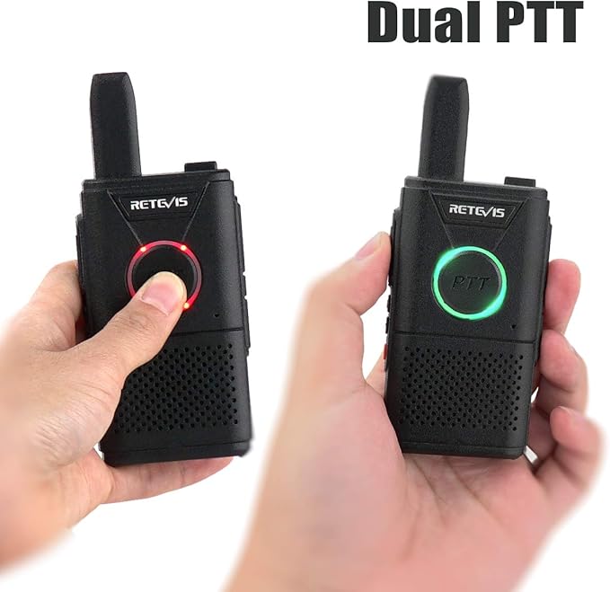 Retevis RT18 Rechargeable Walkie Talkies,Portable FRS Two-Way Radios,Dual PTT,Metal Clip,Small Mini Walkie-Talkie for Seniors Skiing Gift Family Camping Elderly(2 Pack)