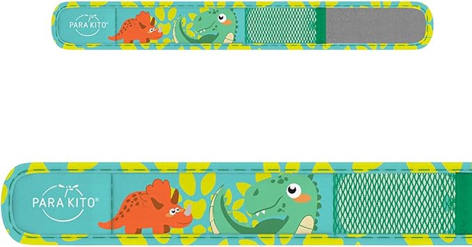 PARA'KITO Bug & Mosquito Bracelets for Kids | Mosquito Spray Alternative | Waterproof, Outdoor Insect Wristband w/Natural Essential Oils | Hiking, Trekking & Camping Accessories (Green Dinosaur)