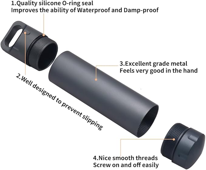 HRX Package Waterproof Outdoor EDC Survival Container Capsule, Airtight Aluminum Pill Bottle Organizer, Match Seal Storage Case, Camping Essentials Emergency Tool