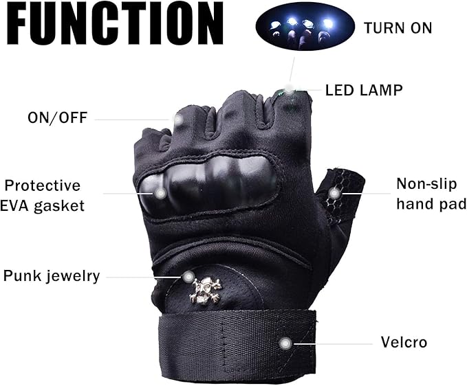 LED Flashlight Gloves, Half Finger Lighted Gloves Gifts for Men Women, Flashlight Gloves with 8 LEDs Stocking Stuffers Cool Gadgets Christmas Birthday Gifts for Men and Women