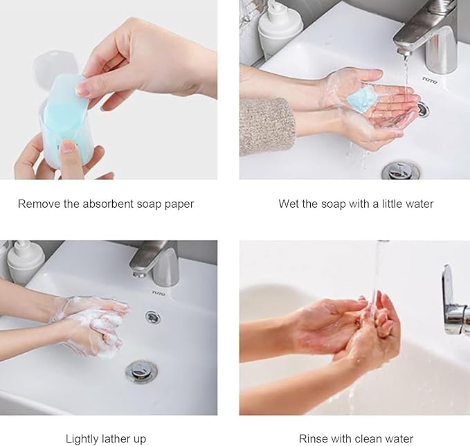 1 Box 50Pcs Blue Portable Soap Sheets, Mini Portable Travel Soap Paper Sheets Disposable Water Soluble Hand Washing Bath Scented Paper Soap, Outdoor Camping Soap and Shampoo, Camping Hiking