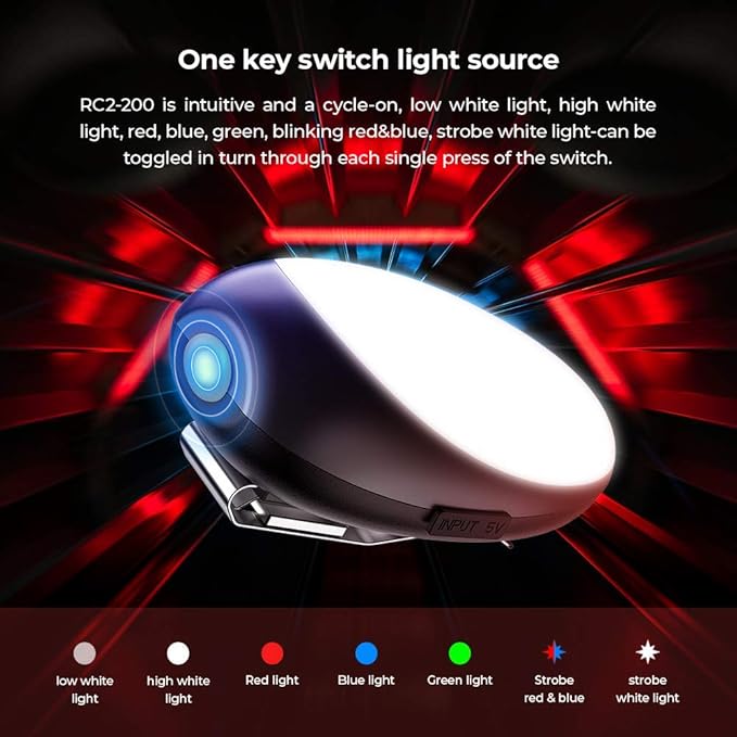 XTAR RC2-200 Night Running Light,USB Rechargeable Waist Light,LED USB Reading Light for Bed 4 Colors 3 mods Light for Camping Reading Running