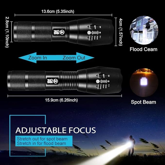 M MAKETHEONE Red Green White Flashlight, 1000 lumens Powerful LED Waterproof Adjustable Focus Tactical Torch for Fishing, Hiking, Camping, Caving, Outdoor Activities