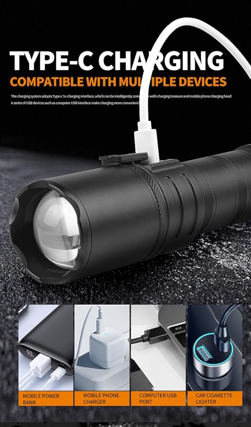 1200000 Lumens Flashlight USB Rechargeable Powerful Super Bright LED Flash Light,Outdoor Waterproof Zoomable Tactical Flashlight Handheld Torch for Emergency,Camping,Hiking