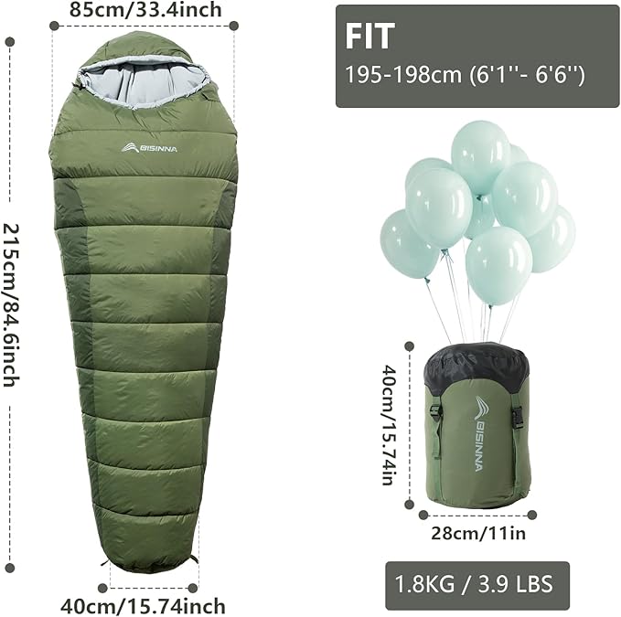 BISINNA Mummy Sleeping Bag for Adults 14-41℉ Cold Weather Camping Sleeping Bags with Compression Sack for Backpacking Hiking Traveling