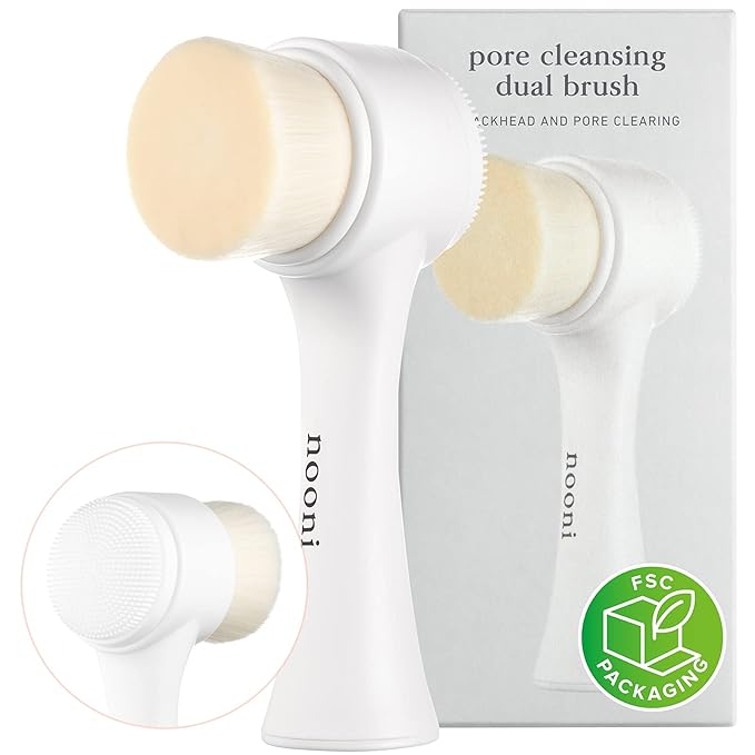 NOONI Cleansing Oil - Snow Aqua 0 LHA Toning Pore Care Korean Facial Oil Cleanser, 6.76 fl.oz (200 ml)*2EA + Pore Cleansing Tool - Manual Dual Brush Bundle