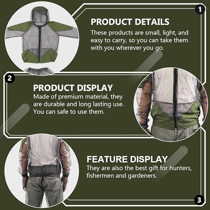 Kids Mosquito Suit Outdoor Net Clothing Mosquito Insect Bug Proof Clothing Insect Mesh Protection Clothing Mesh Insects Net Gloves mosquito suits for adults,bug suit Grey ( XL )