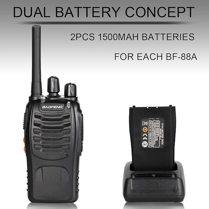 BaoFeng Walkie Talkies for Adults Long Range Rechargeable Walkie-Talkie with 12PCS Batteries & Earpieces with Mic, Portable FRS Two Way Radios for Business Camping Family Kids, Black BF-88A 6Pack