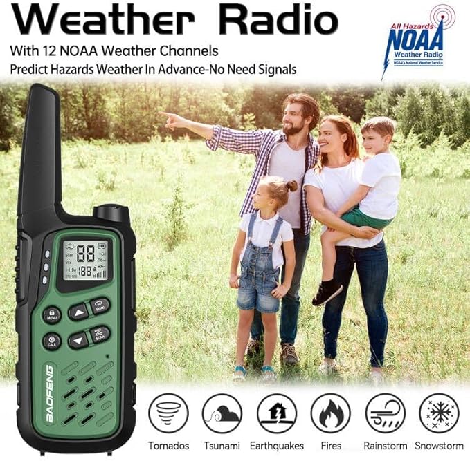 Baofeng Walkie Talkies with 22 FRS Channels, Long Range Walkie Talkies for Adults MP25 Family Walkie Talkie Two Way Radio with LED Flashlight LCD Display for Hiking Camping (Green,Include Battery)