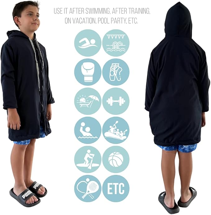 MACAR sport TOWEL swimming parka, waterproof fabric on the outside, dry jacket for kids and adults