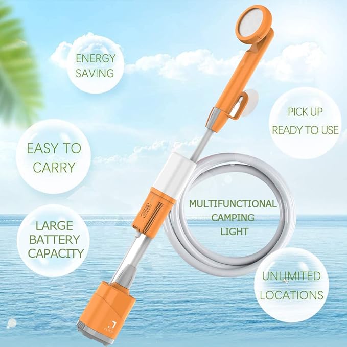 Portable Camping Shower, Handheld Camp Pump with Rechargeable 4400mAH Battery and 130LM Lighting Device for Outdoor Camping,Hiking,Traveling
